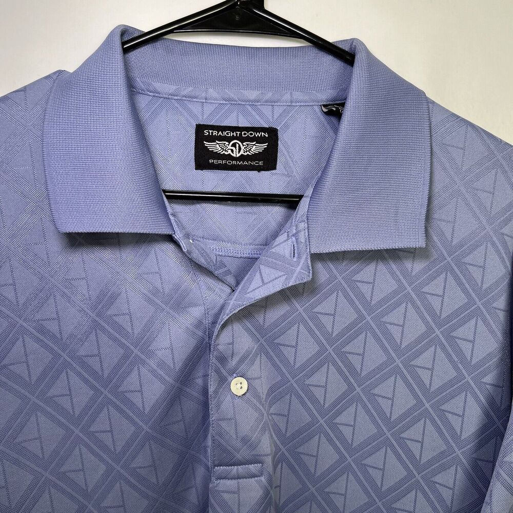 Straight Down Tullymore Golf Polo Mens Size XL Blue Geometric Diamonds Embroider - Picture 6 of 12
